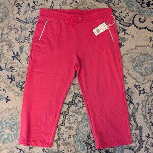 Crop Pants XL Lounge Casual Pink Capri Straight Leg Pull On Drawstring Waist NWT
